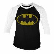 Batman Distressed Logo Baseball 3/4 Sleeve Tee, Long Sleeve T-Shirt