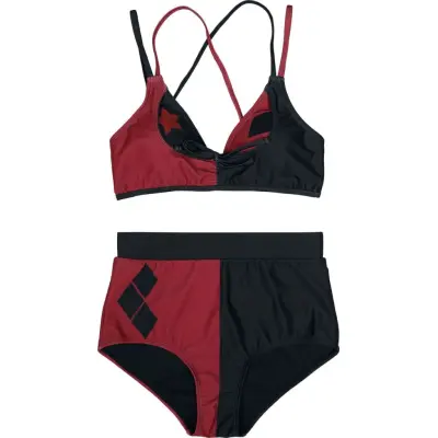 Batman - DC Comics Bikini-set - Harley Quinn Stars and Diamonds - S XXL - för Dam - röd/svart