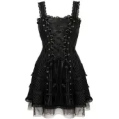 Hell Bunny - Gothic Kort klänning - Harley Pinstripe Dress - XS XXL - för Dam - svart