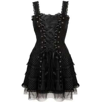 Hell Bunny - Gothic Kort klänning - Harley Pinstripe Dress - XS XXL - för Dam - svart