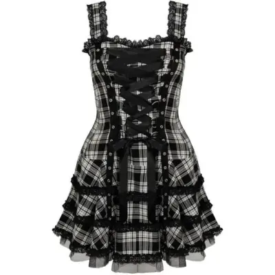 Hell Bunny Kort klänning - Harley Dress - XS XXL - för Dam - svart/grå/vit