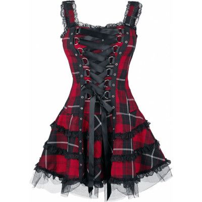Hell Bunny Kort klänning - Harley Tartan Dress - XS XL - för Dam - röd/svart
