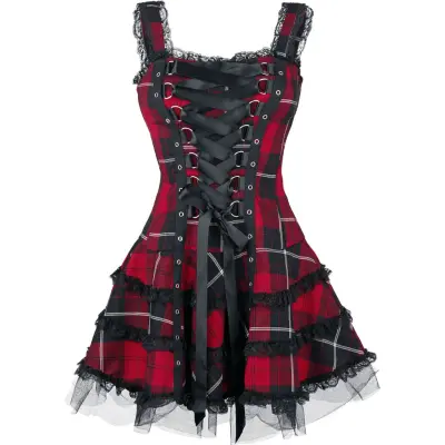 Hell Bunny Kort klänning - Harley Tartan Dress - XS XL - för Dam - röd/svart