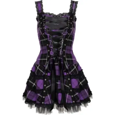 Hell Bunny - Rockabilly Kort klänning - HARLEY C DRESS - XS XXL - för Dam - svart/syrénlila